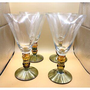 Set Of 4 Handblown Wine or Water Glasses Goblets Multicolor Beaded Stems dh900
